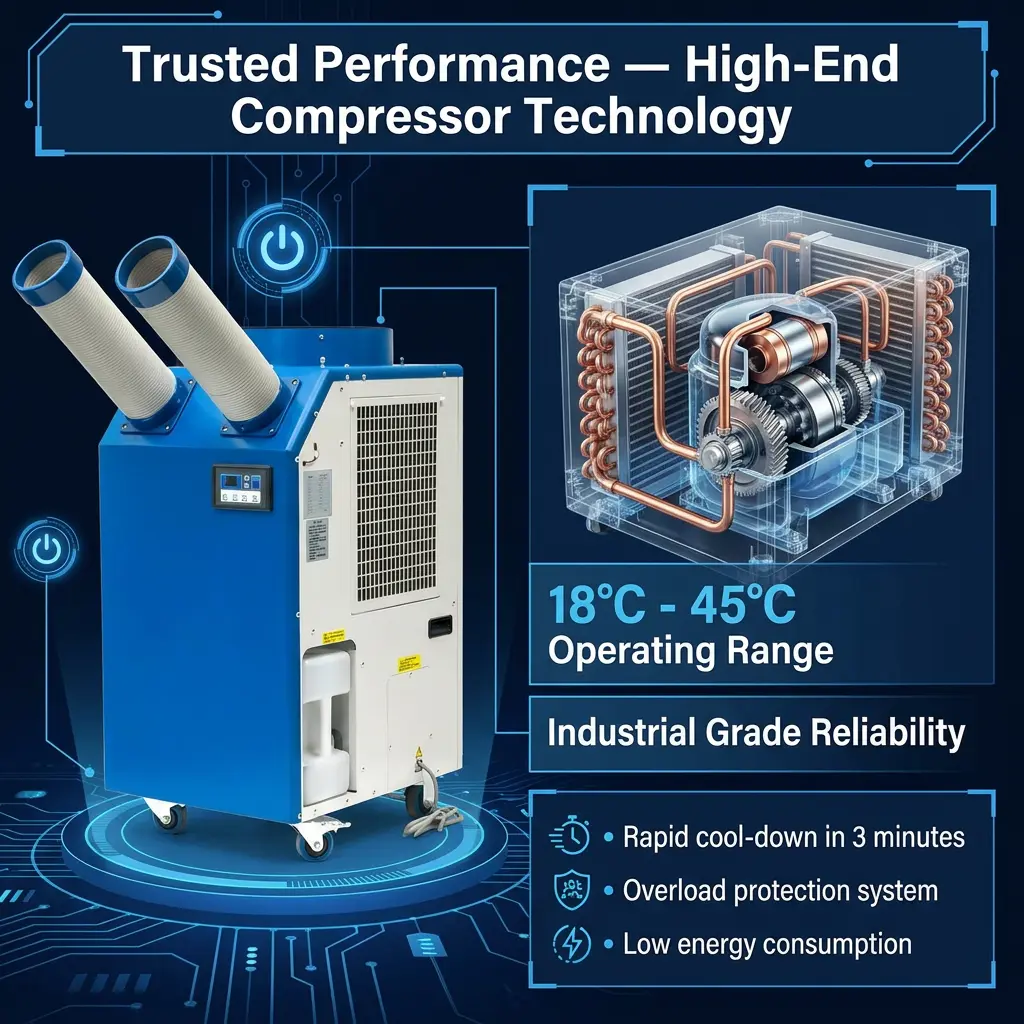 वर्कशॉप के लिए OEM 14L बड़ा टैंक 2700W पावर 9300BTU रोटरी कंप्रेसर पोर्टेबल स्पॉट कूलर औद्योगिक एयर कंडीशनर वर्कशॉप के लिए OEM 14L बड़ा टैंक 2700W पावर 9300BTU रोटरी कंप्रेसर पोर्टेबल स्पॉट कूलर औद्योगिक एयर कंडीशनर