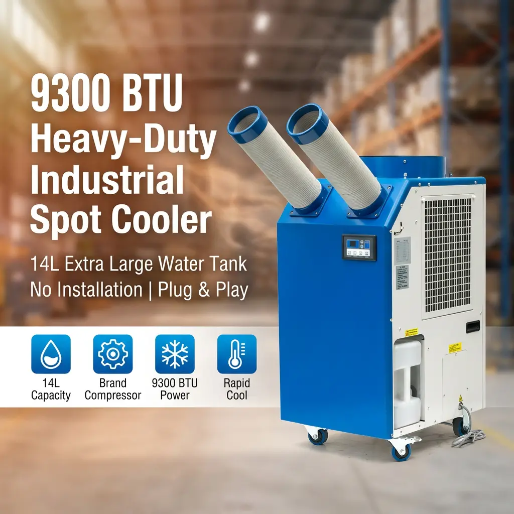 वर्कशॉप के लिए OEM 14L बड़ा टैंक 2700W पावर 9300BTU रोटरी कंप्रेसर पोर्टेबल स्पॉट कूलर औद्योगिक एयर कंडीशनर वर्कशॉप के लिए OEM 14L बड़ा टैंक 2700W पावर 9300BTU रोटरी कंप्रेसर पोर्टेबल स्पॉट कूलर औद्योगिक एयर कंडीशनर